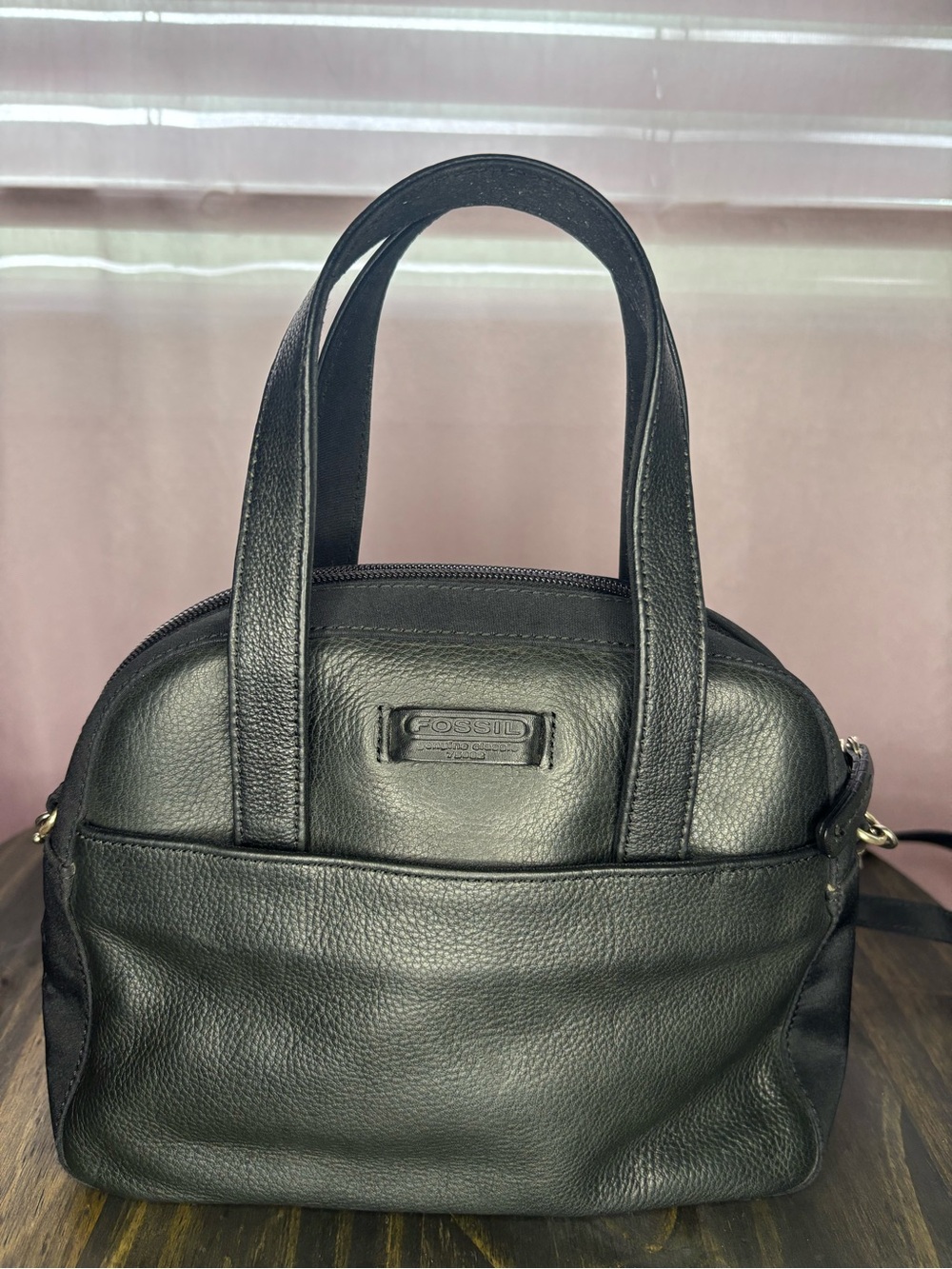 Fossil Black Pebbled Leather Dome Satchel